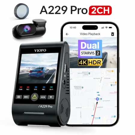 Kamera samochodowa VIOFO A229 Pro 2CH 4K + 2K HDR GPS WiFi Bluetooth